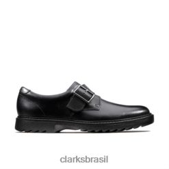 Clarks crianças asher civic jnr f fit clarks couro preto RJZRN4653 couro preto