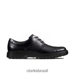 Clarks crianças asher de couro preto soar jnr f fit clarks RJZRN4884 couro preto