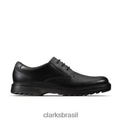 Clarks crianças asher jazz jnr f fit clarks couro preto RJZRN4903 couro preto