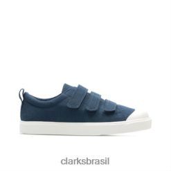 Clarks crianças City Flarelo Inf F Fit Navy Canvas Clarks RJZRN4822 lona da marinha