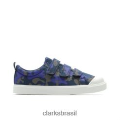 Clarks crianças city flarelo inf g fit clarks navy camo RJZRN4821 camuflagem da marinha