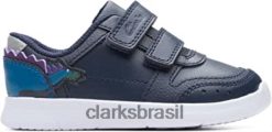 Clarks crianças clarks ath steggy sapato infantil de couro azul marinho RJZRN906