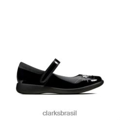 Clarks crianças clarks black patente etch faísca inf f fit RJZRN4641 patente preta