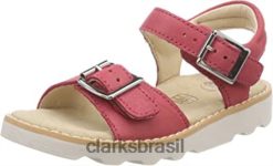 Clarks crianças Clarks couro rosa feminino coroa flor t sandálias tipo estilingue RJZRN2497 couro rosa