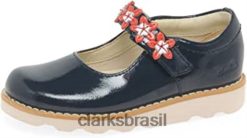 Clarks crianças Clarks Crown Petal Criança Sapatos De Couro Ceroso Azul Marinho RJZRN200