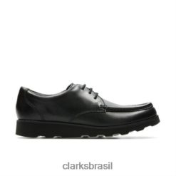 Clarks crianças Clarks de couro preto Crown Tate JNR G Fit RJZRN4872 couro preto