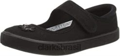 Clarks crianças Clarks de tecido preto feminino hopper go sapatos escolares de balé RJZRN400 tecido preto