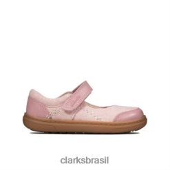 Clarks crianças clarks empoeirado rosa couro flashbright fst h fit RJZRN4601 couro rosa empoeirado
