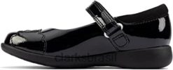 Clarks crianças clarks etch beam sapatos infantis patenteados pretos RJZRN538