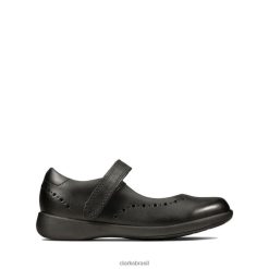Clarks crianças Clarks etch craft criança couro preto couro preto RJZRN5858 couro preto