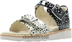 Clarks crianças Clarks feminino coroa flor t sandálias pretas RJZRN642 interesse negro