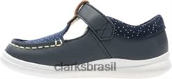 Clarks crianças Clarks girl's cloud rosa t tênis cano baixo azul marinho couro RJZRN298 couro azul marinho