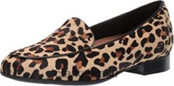 Clarks crianças Clarks leopard po ny hair couro mocassim feminino sem blush RJZRN1409 couro de cabelo de pônei leopardo
