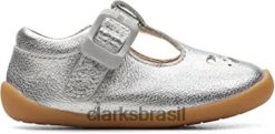 Clarks crianças Clarks Roamer Star sapato infantil de couro prateado RJZRN1529