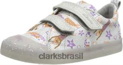 Clarks crianças Clarks Silver Canvas bebê meninas foxing print tênis infantil RJZRN1905 tela prateada