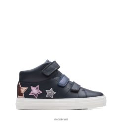 Clarks crianças couro azul escuro nova fun kid couro azul escuro clarks RJZRN5732 couro azul escuro
