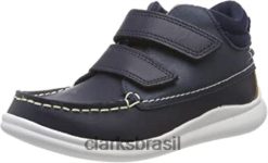 Clarks crianças couro azul marinho couro marinho menino nuvem air k tênis de cano alto infantil clarks RJZRN1908 couro azul marinho couro marinho