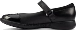 Clarks crianças etch beam crianças couro preto meninas mary jane sapatos escolares clarks RJZRN1356