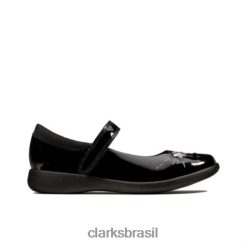 Clarks crianças etch spark jnr h fit clarks preto patente RJZRN4637 patente preta