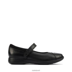 Clarks crianças gravar feixe garoto couro preto clarks couro preto RJZRN5855 couro preto