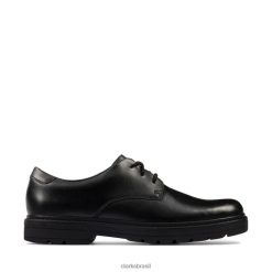 Clarks crianças loxham derby juventude couro preto clarks couro preto RJZRN5845 couro preto