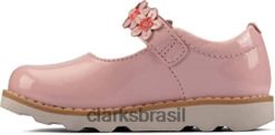 Clarks crianças meninas f cinta inferior sapatos detalhados coroa pétala t rosa claro couro clarks RJZRN500