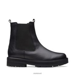 Clarks crianças praga mar juventude couro preto couro preto clarks RJZRN5734 couro preto