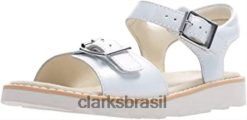 Clarks crianças sandálias femininas coroa flor t tipo sling back clarks couro branco branco RJZRN229 couro branco branco