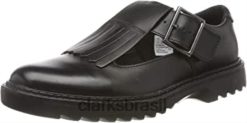 Clarks crianças sapatilhas asher verve y da clarks pretas RJZRN800 couro preto couro preto