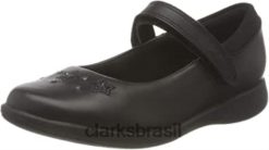 Clarks crianças sapatos de uniforme escolar black clarks girl's etch brilhante t largo RJZRN219 couro preto