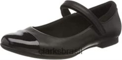 Clarks crianças scala gem y bailarinas femininas clarks couro preto RJZRN997 couro preto