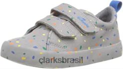 Clarks crianças tênis clarks masculino com estampa foxing cinza RJZRN227 tela cinza