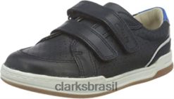Clarks crianças tênis clarks masculino de couro azul marinho RJZRN2691 couro marinho