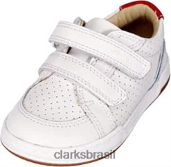 Clarks crianças tênis clarks masculino de couro branco fawn solo k RJZRN1731 couro branco
