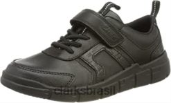 Clarks crianças tênis clarks preto codificabright k infantil RJZRN1035 couro preto