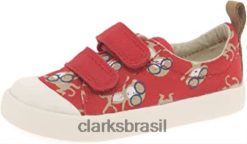 Clarks crianças tênis de caminhada para meninos halcy high fst vermelho combi clarks RJZRN798 combinação vermelha