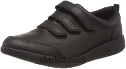 Clarks crianças tênis de couro preto para menino scape sky k wide fit uniforme escolar clarks RJZRN1020 couro preto