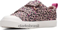 Clarks crianças tênis feminino city brilhante k rosa combi clarks RJZRN1758 combinação rosa
