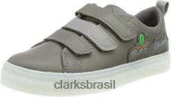 Clarks crianças tênis flare bug k masculino de couro cinza escuro clarks RJZRN820 couro cinza escuro