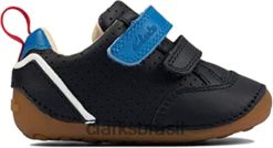Clarks crianças ti ny sun t branco g couro meninos primeiros sapatos azul clarks RJZRN1750 azul