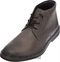 Clarks homens bota Clarks masculina de couro cinza escuro atticuslt mid chukka RJZRN2993 couro cinza escuro