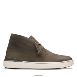 Clarks homens bota Clarks Olive Leather Court Lite Desert Couro Olive RJZRN5689 couro verde-oliva