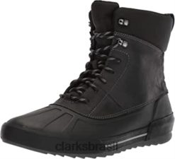 Clarks homens bota masculina Clarks de couro preto com cano alto e cano curto de couro preto RJZRN2584 couro preto