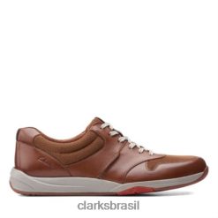 Clarks homens Clarks Langton Race Couro Castanho Escuro RJZRN4430 couro castanho escuro