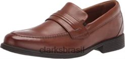 Clarks homens Clarks Mocassim Whiddon Masculino Couro Castanho Escuro RJZRN1610 couro castanho escuro