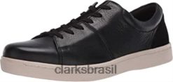 Clarks homens tênis kitna vibe masculino couro preto com solado branco clarks RJZRN2062 couro preto com solado branco