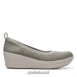 Clarks mulheres azeitona empoeirada têxtil clarks step rose fern RJZRN4035 tecido verde-oliva empoeirado