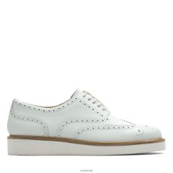 Clarks mulheres baille brogue de couro branco clarks RJZRN3388 couro branco