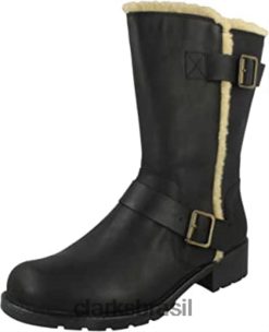 Clarks mulheres bota Clarks feminina de couro preto Orinoco Art RJZRN579 couro preto