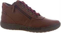 Clarks mulheres bota feminina Clarks Dark Tan Leather Nalle Mid RJZRN33 couro castanho escuro